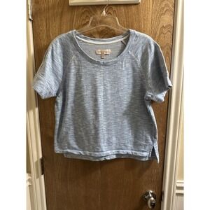 Philosophy Crop Heathered Blue Short Sleeve Sweater Cotton Blend XL Soft Comfort